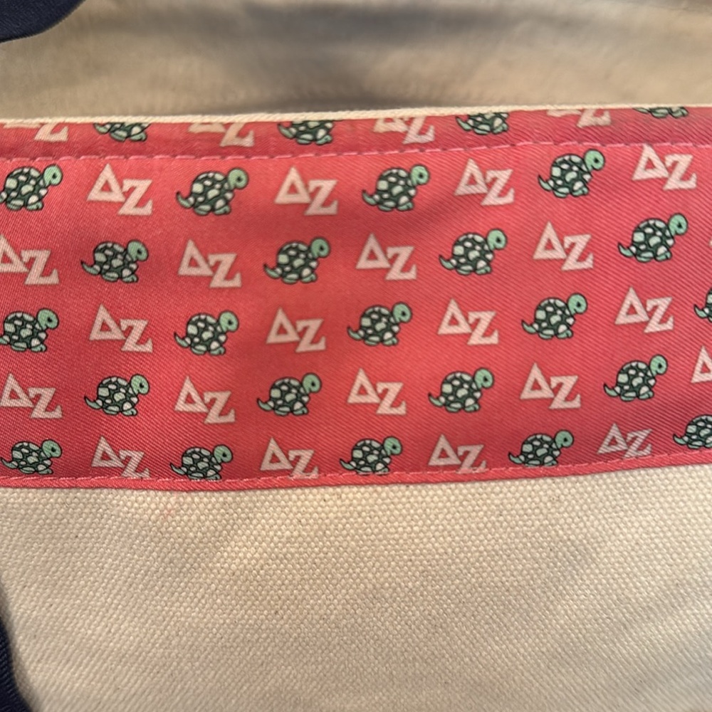 Delta Zeta Vineyard Vines Cream and Red Canvas Tote Bag. - Picture 3 of 5